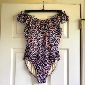 G.I.L.I. Convertible Ruffle Top One-Piece Swimsuit Pink Leopard SZ 12 NWOT